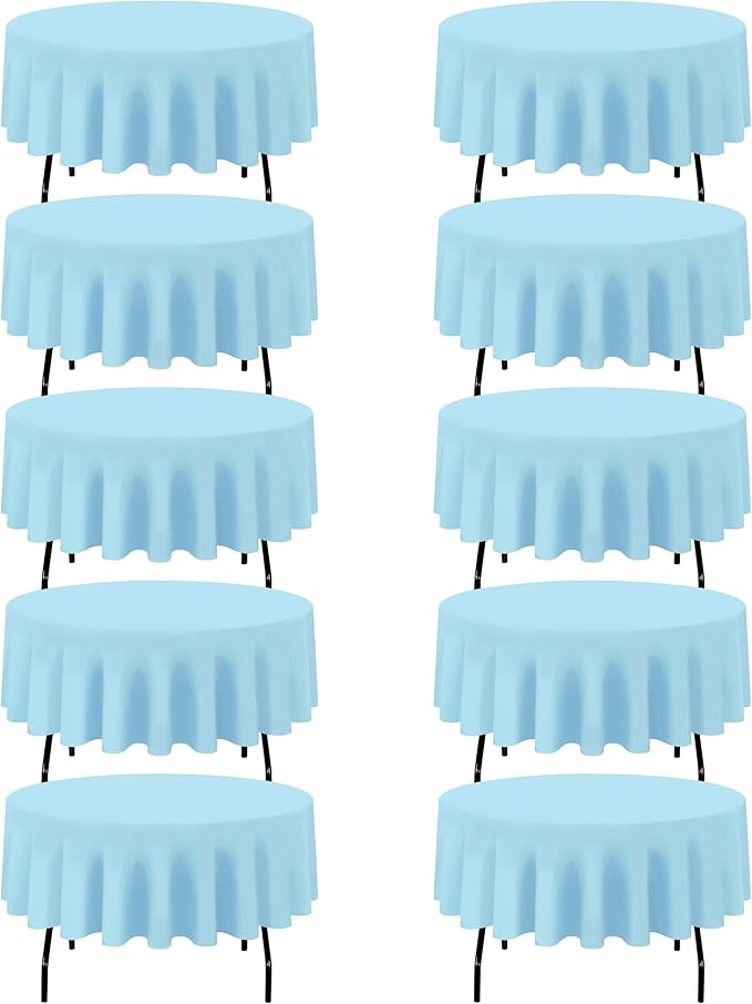 BRILLMAX 10 Pack Light Blue Round Tablecloths 90 Inch - Circle Bulk Linen Polyester Fabric Washable Table Cloth Cover for Wedding Reception Banquet Birthday Party Buffet Restaurant