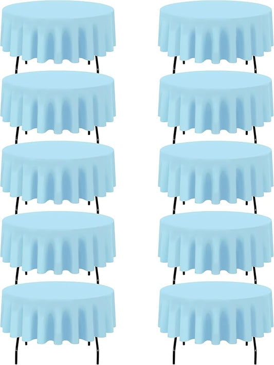 BRILLMAX 10 Pack Light Blue Round Tablecloths 90 Inch - Circle Bulk Linen Polyester Fabric Washable Table Cloth Cover for Wedding Reception Banquet Birthday Party Buffet Restaurant