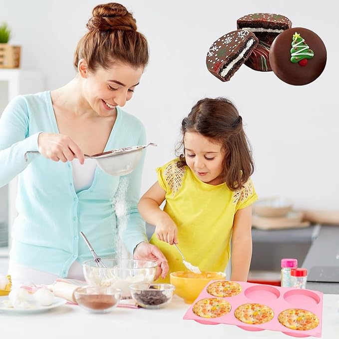 3Pcs Muffin Top Pan,Round for Baking,Non-Stick Silicone Baking Mold for Cupcakes,6-Cavity Silicone Egg Molds for Breakfast Sandwiches,Pudding,