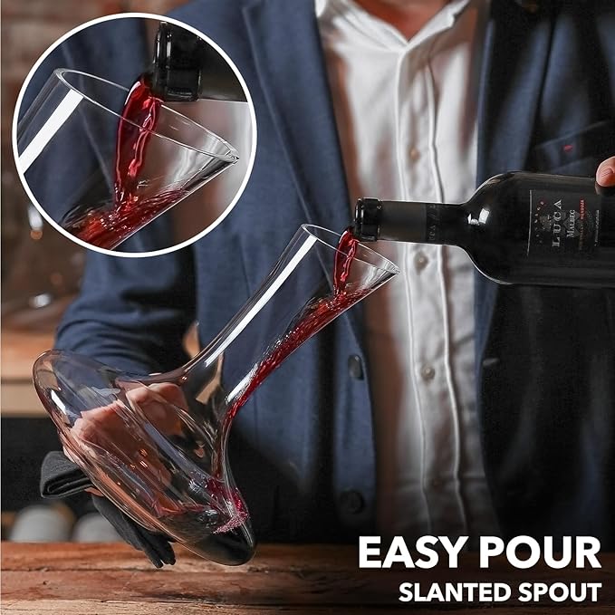 Le Chateau Large Elegant Wine Decanter with Aerator - Hand Blown Lead-Free Crystal Glass Wine Carafe, 750ml Red Wine Decanter, Wine Aerator Accessory for Wine Lovers