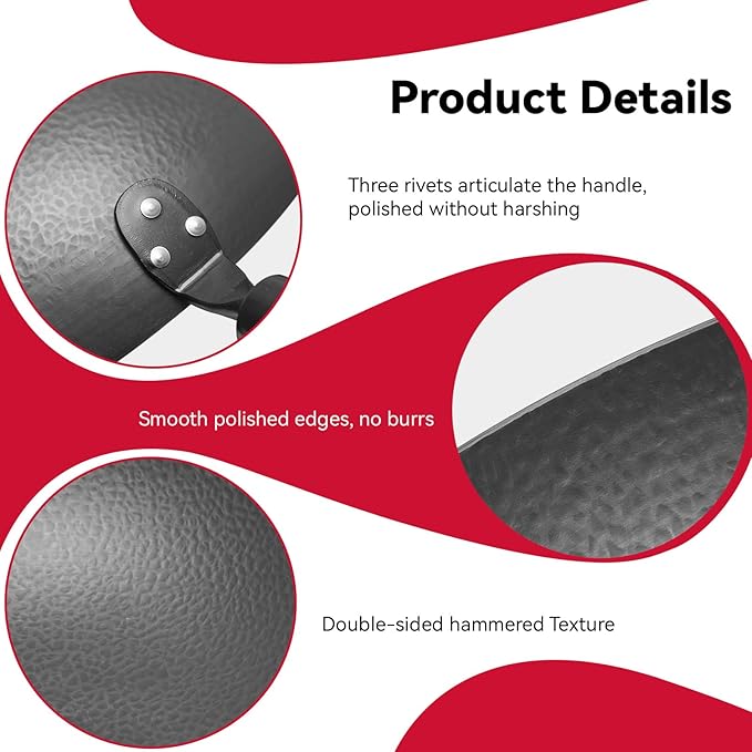 WANGYUANJI 11-Inch Round-Bottom Carbon Steel Wok with Glass Lid, Removable Wooden Handle, Traditional Pow Pan for Gas Flame/Wok Ring Only (Not for Flat-Top or Induction)