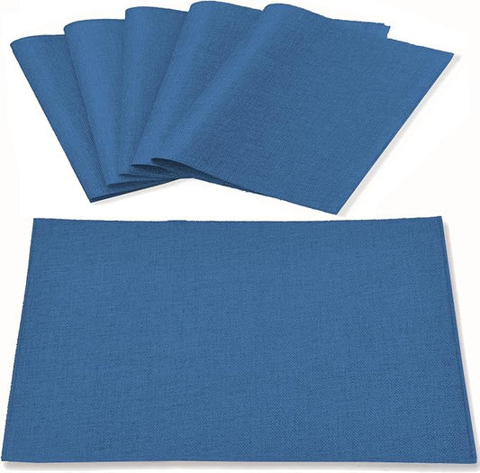Linen Fabric Placemats Set of 6, Machine Washable, Heat Resistant, Wrinkle Free, Thick Polyester Kitchen Place Mats for Dining Table (Navy Blue)