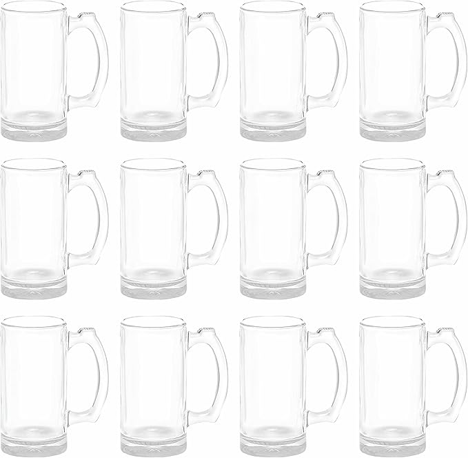 12 Libbey Beer Mugs Set, 12 oz. - Groomsmen Glassware - Clear