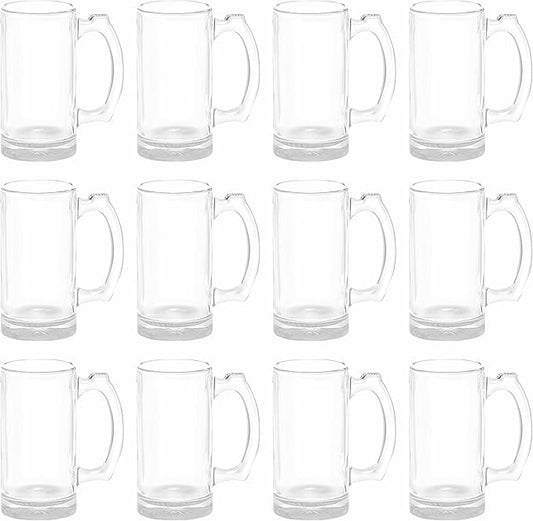 12 Libbey Beer Mugs Set, 12 oz. - Groomsmen Glassware - Clear
