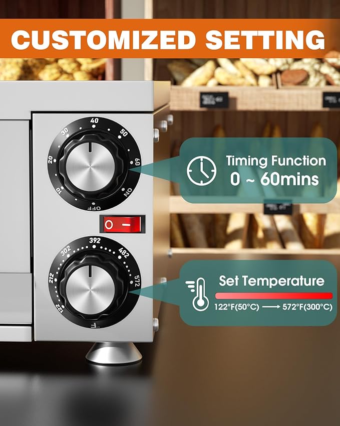 Wantjoin Pizza Oven Indoor - Electric Pizza Ovens Stainless Steel Commercial Countertop Pizza Maker Fits 12" Pizzas, With Timer Crumb Tray, 110W, For Home, Bars, Food Trucks