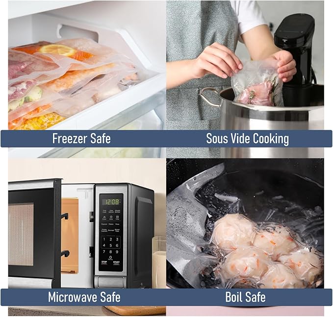 Precut Vacuum Sealer Bags, 150 Gallon 11" x 16" and Quart 8" x 12" and Pint 6" x 10" Commercial Grade Textured Food Sealer Bag, Vacuum Storage Bags for Storage, Meal Prep or Sous Vide