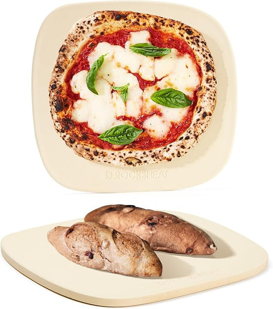 Pizza Stone, 12"x11" Pizza Stones for Oven Grill BBQ, Cordierite Baking Stone for Pizza & Bread & Cookies with Unique Irregular Shape Design