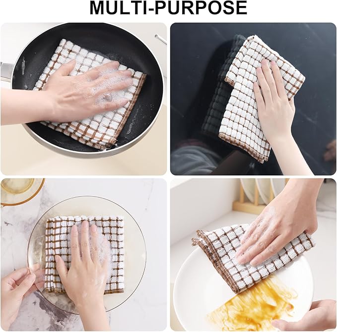 Kitinjoy Cotton 8 Pack Terry Kitchen Dish Cloths, 12 x 12 Inches Super Soft and Absorbent Dish Rags, Quick Drying Dish Towels for Washing Dishes, Mix Color