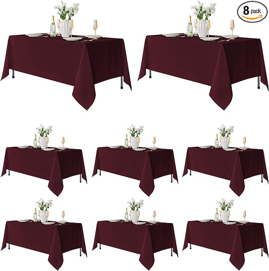 Fitable 8 Pack Table Cloth Rectangle Table: Stain and Wrinkle Resistant Tablecloth Rectangular, Washable Polyester Tablecloths for Wedding Party Dining Banquet Event Catering(Burgundy, 70x108 Inch)