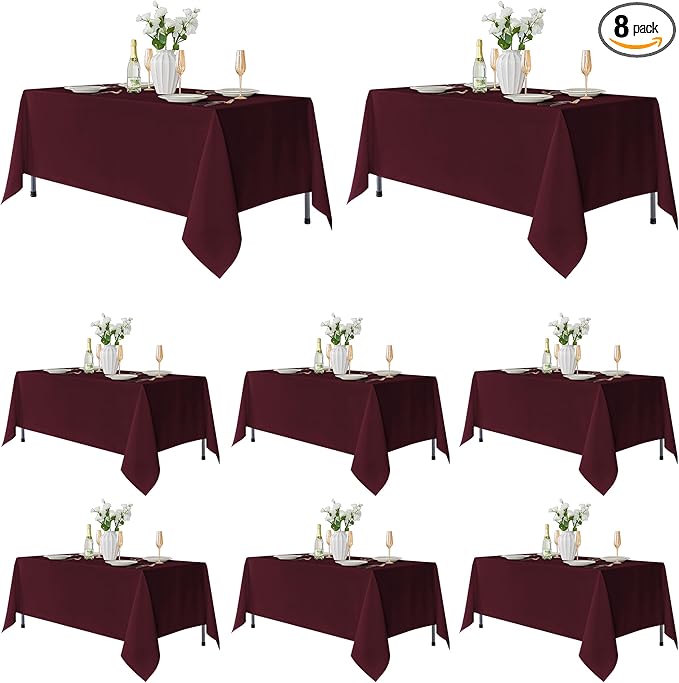 Fitable 8 Pack Table Cloth Rectangle Table: Stain and Wrinkle Resistant Tablecloth Rectangular, Washable Polyester Tablecloths for Wedding Party Dining Banquet Event Catering(Burgundy, 70x120 Inch)