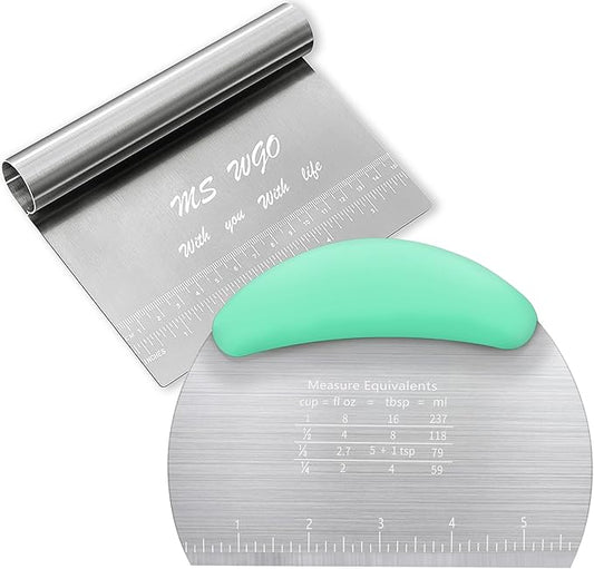 Dough Scraper Cutter Pastry Pizza Cutter Stainless Steel Tool with Scale Ruler, Kitchen Tool for Baking Cookie Dough Vegetable Bread