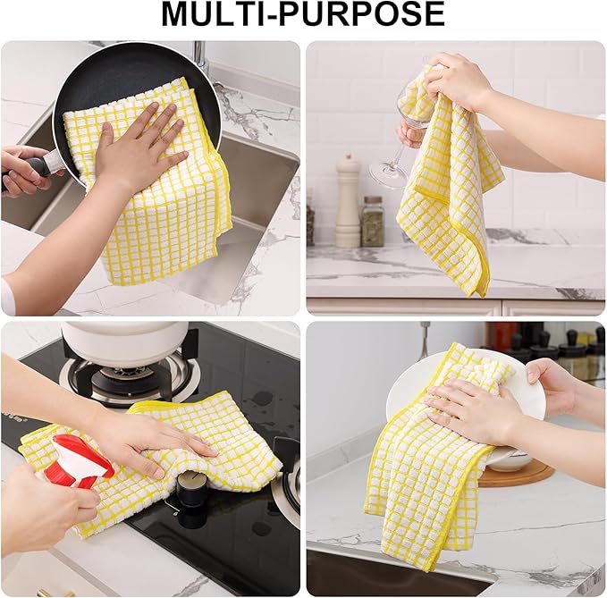 Kitinjoy Cotton 6 Pack Terry Kitchen Towels, 16 x 25 Inches Super Soft and Absorbent Dish Towels, Quick Drying Hand Towels for Kitchen Drying, Yellow