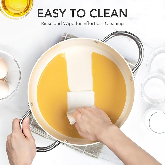 MICHELANGELO Stock Pot with Lid, 6 Quart Cooking Pot with Ceramic Coating, Nonstick Ceramic Soup Pot with Lid, Induction Compatible - 6QT Stockpot, Black