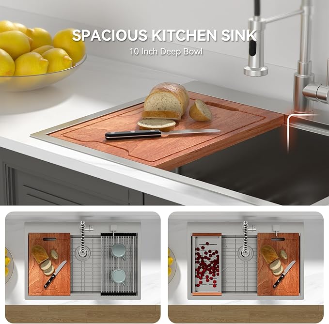 LORDEAR 30x22 Inch Drop In Kitchen Sink Stainless Steel Workstation Kitchen Sinks 16 Gauge Single Bowl Sink with Ledges 30 inch Topmount Kitchen Sinks Round Corners