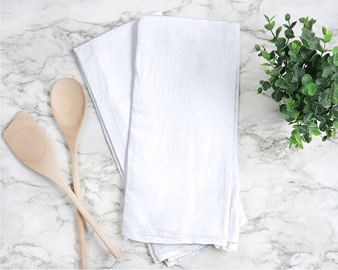 RUVANTI Flour Sack Towels 6 Pack 28x28 Inch, 100% Cotton Tea Towel, Reusable, Machine Washable, Absorbent BarTowels - Dish Cloth Perfect for Drying Dishes & Cleaning - White