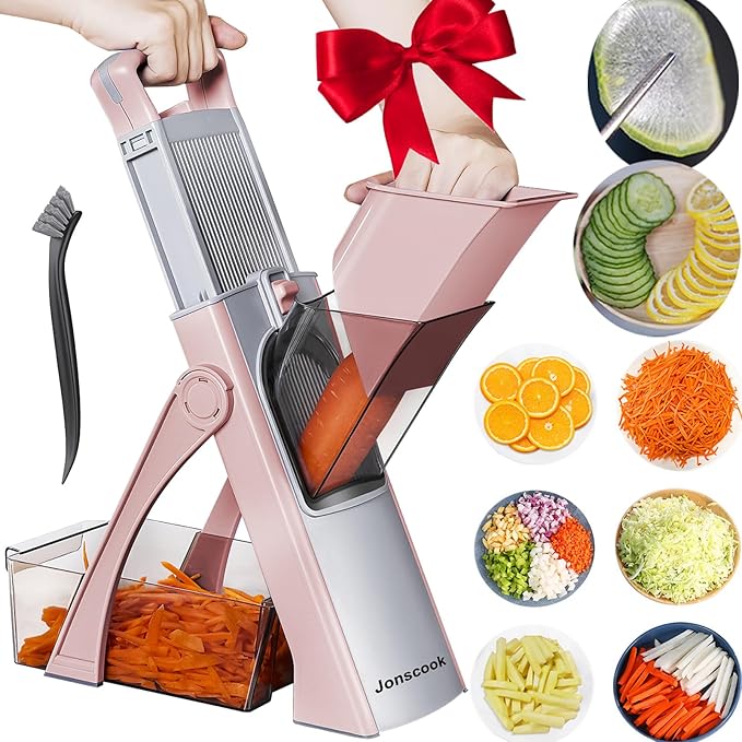 Safe Mandoline Food Slicer for Kitchen - Vegetable Chopper With Adjustable Thickness, Multifunctional Veggie Chopper Vegetable Cutter Slicer Dicer For Onion Potato Tomato - Pink