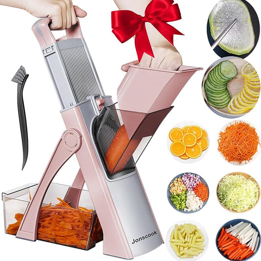 Safe Mandoline Food Slicer for Kitchen - Vegetable Chopper With Adjustable Thickness, Multifunctional Veggie Chopper Vegetable Cutter Slicer Dicer For Onion Potato Tomato - Pink