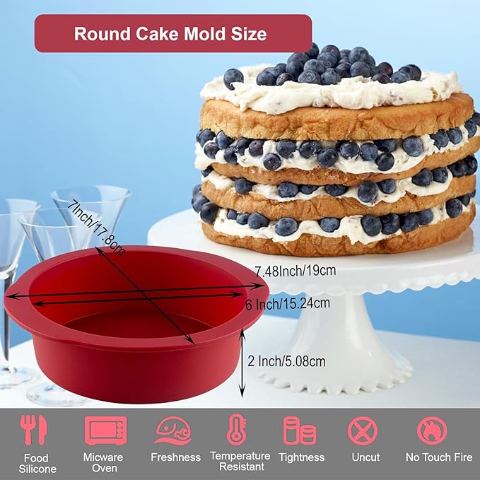 Nalchios 6 inch Silicone Round Cake Pans Set of 3, Non-stick Easy Releasing Mini Cake Pans, Flexible BPA Free Silicone Baking Mold Pans for Layer Cake, Mini Cake Pizza, Cheese Cake, Chocolate Cake
