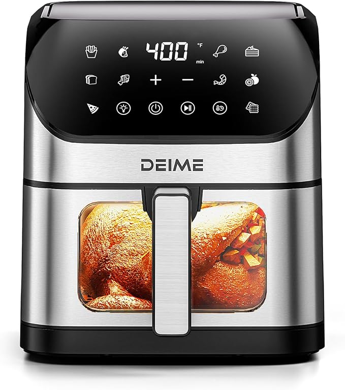 DEIME Air Fryer 6.5 QT Oilless Oven Large AirFryer Healthy Cooker with 10 1-Touch Preset, Visible Cooking Window, Non-Stick Basket & Dishwasher Safe
