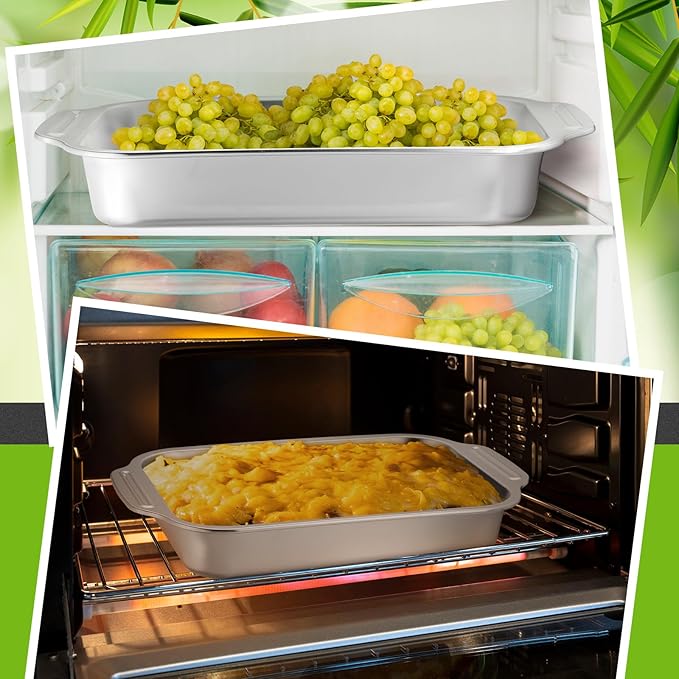 2 Pcs Stainless Steel Cake Pan 15 x 10 Inch Baking Pan with Handle Rectangle Baking Bakeware for Fish Cakes Breads Casseroles Vegetables Dishwasher Safe