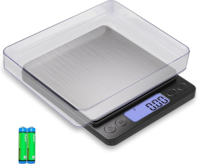 Small Gram Scale, Digital Kitchen Food Scale for Food Ounces and Grams, 500g by 0.01g Accurate, MEIYA Multifunction Digital Scale for Jewelry/Baking etc. 9 Units, Tare Function, 2 Trays, with Battery