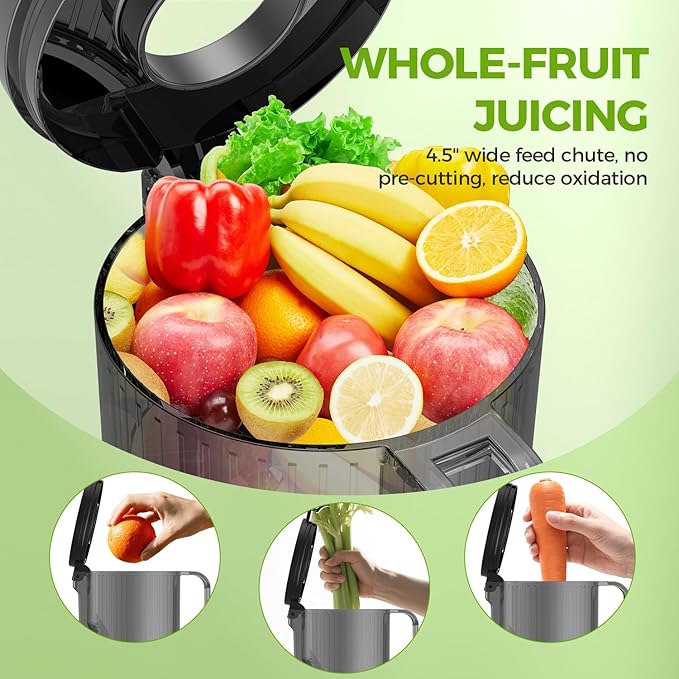 Juicer Machines, 100 Watts Cold Press Juicer with Wide Chute, Slow Masticating Juicers, High Juice Yield for Leafy Greens, Fruits & Vegetables, Easy to Clean