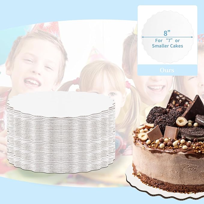 JCD 40pcs White Wave Cake Boards,8inch Wave Circles Rounds Base, Food-Grade Cardboard Wave Cake Plate-Thinner But Stronger (White Wave, 8inch/40Pcs)