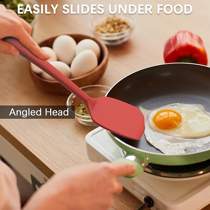 Coukre 3 Pack Silicone Spatula Set, High Heat Resistant, BPA-Free, Fish Spatula, Solid & Slotted Turner for Non-Stick Pans, Flipping Eggs, Pancakes, Fish, Burgers (3, PureRed)