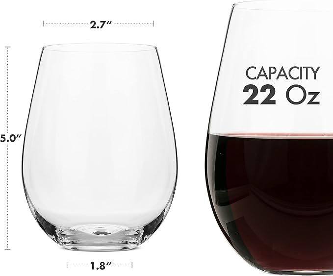 Stemless Wine Glasses Set of 4, Large 22 oz Red & White Wine Glass, Hand Blown Lead-Free Crystal, Ideal Gift for Women,Men, Wedding, Birthday, Christmas