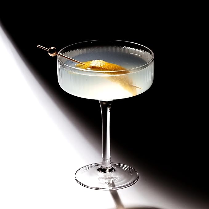 LEMONSODA Clear & Ribbed Martini Coupe Glasses - Classic Barware for Espresso Martini, Manhattan, Cosmopolitan – Handcrafted Luxury Glassware for Home Entertaining (Ribbed 9.5oz, Set of 2)