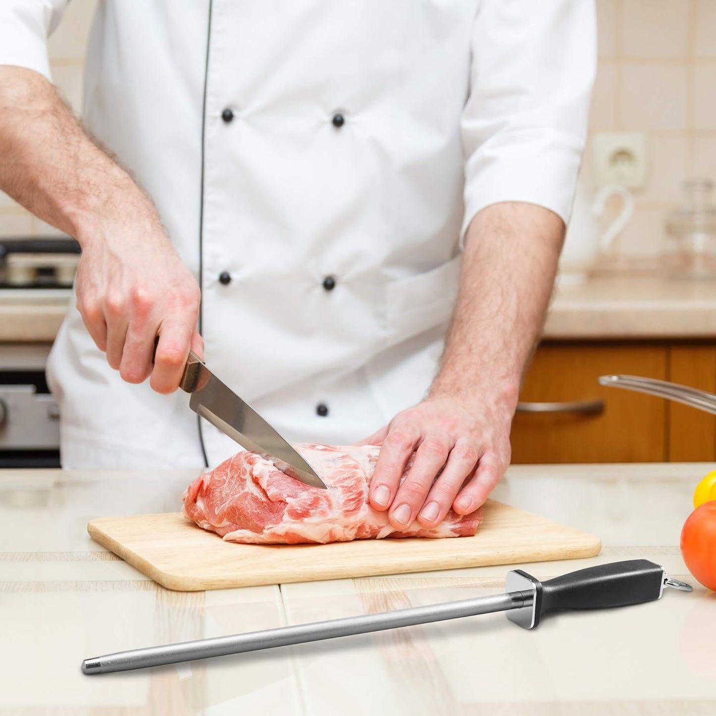 Superior Knife Sharpening Rod, 12 Inch Professional Diamond Brushed Sharpening Steel