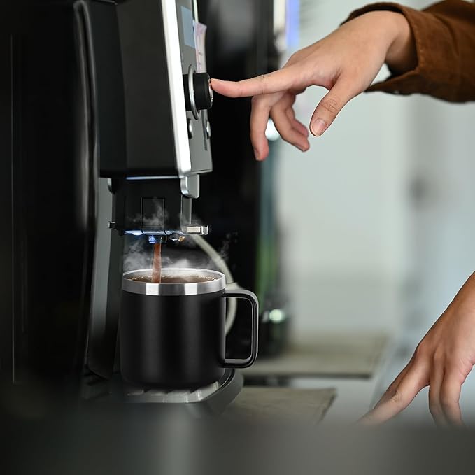 VEGOND 14 oz Insulated Coffee Mug with Handle, Stainless Steel Travel Coffee Mug with Lid, Double Wall Vacuum Metal Coffee Cup, Coffee Tumbler Powder Coated, Black 1 Pack