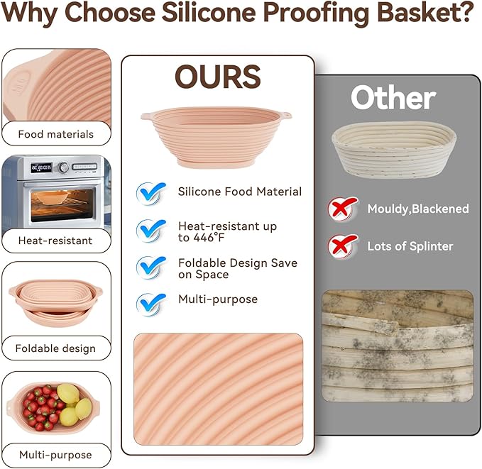 Sourdough Starter Kit, 24PCS Sourdough Bread Baking Supplies, Silicone Banneton Bread Proofing Basket Set of 2, Sourdough Starter Kit Beginners with 10pcs Bread Bags for Baking Lovers