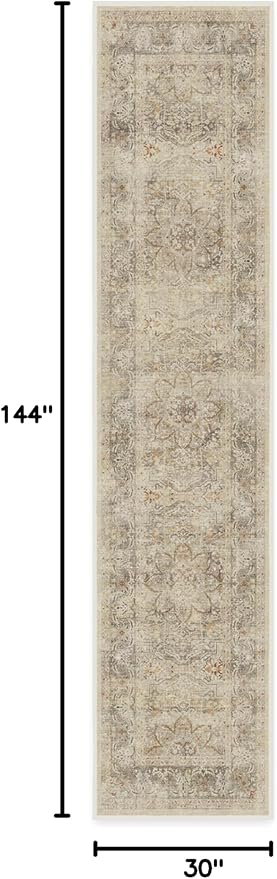 Ruggable Washable 2x12 Runner Rug, Sarrah Hazel, Premium Vintage Rugs for Hallway, Kitchen, Entryway, Living Room, Bedroom, Office with Gripper Non Slip Pad