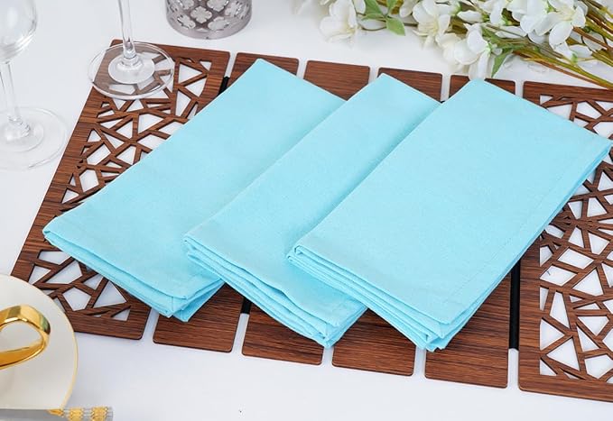 Blue Needles Solid Cloth Napkins Set of 12 Aqua Blue 100% Cotton Dinner Napkins 18x18 inches - Soft, Reusable, Absorbent & Washable Fall Thanksgiving Linen, Ideal for Events, Parties & Everyday Use