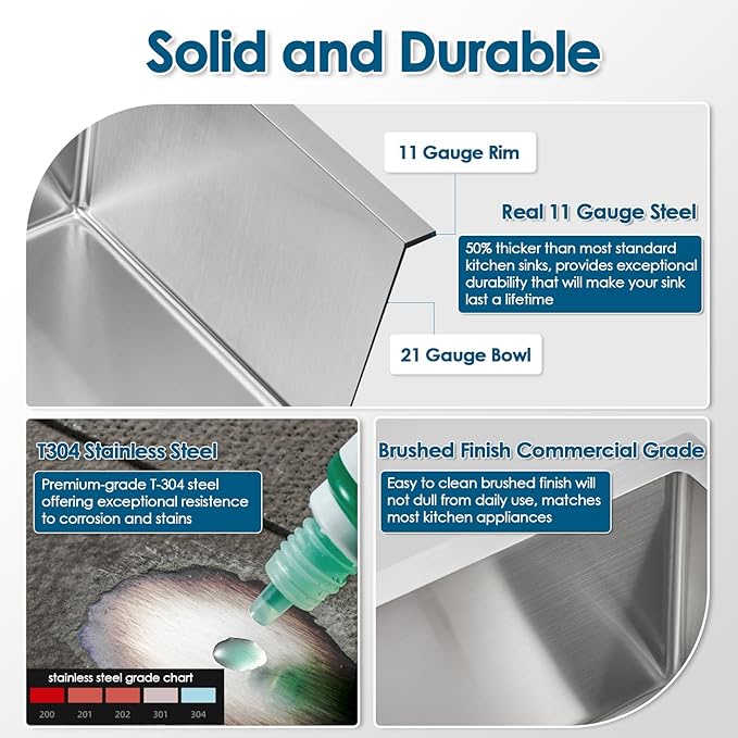 ROVOGO 15x17x8 in. Drop in Bar Prep Sink 304 Stainless Steel, 1-Hole Single Bowl Kitchen Sink with Basket Strainer, Small Secondary Entertainment Wet-Bar Sinks, Brushed