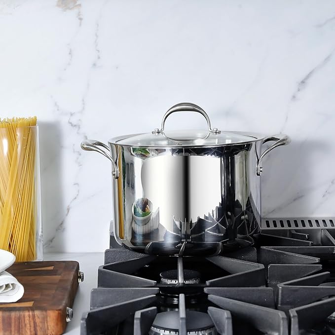 KEAWELL K3 Premium 8-Quart Tri-Ply Stainless Steel Stockpot with Lid, Induction & Oven Safe up to 600°F, Even Heating, Professional Cookware for All Stovetops (8-Qt)