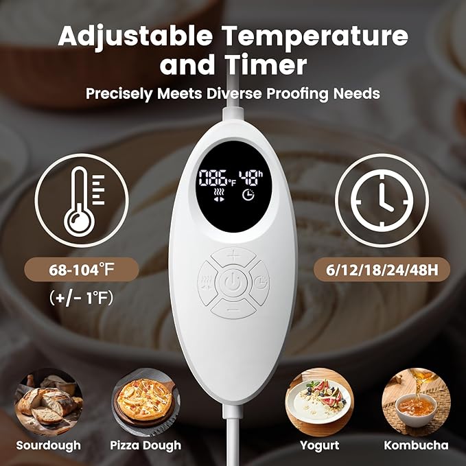 Folding Bread Proofing Box with 68-104℉ Temp Control & 48H Timer, Dough Proofer with Metal Rack, Proofing Box for Sourdough, Bread Baking, Pizza, Yogurt, Kombucha, Space-Saving&Precise Control
