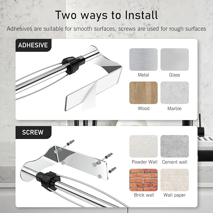 SetSail Paper Towel Holder, Single Hand Operable Paper Towel Holder Under Cabinet with Adjustable Damper Easy Tear Wall Mount Self-Adhesive or Drilled for Kitchen Bathroom, Mirror Silver