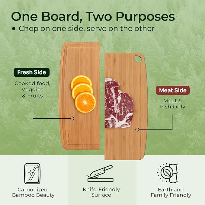 Dishwasher Safe Bamboo Cutting Board, Lightweight & Durable Wood Cutting Board, Reversible with Juice Groove, Easy to Store & Clean, Ideal Kitchen Gift for Home Cooks