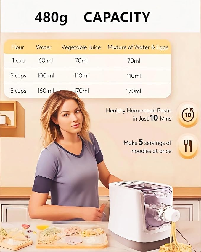 Electric Noodle Machine, 260w Household Fully Automatic, 13 Types Of Noodle Molds, 500g Flour Capacity Italian Noodle Machine