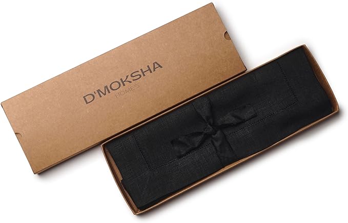 D'Moksha Homes Linen Placemats Set of 4 - Classic Hemstitch Black Placemats 14 x 19 Inch - 100% Pure Linen Table Mats for Fall, Thanksgiving, Holiday - Handcrafted and Machine Washable
