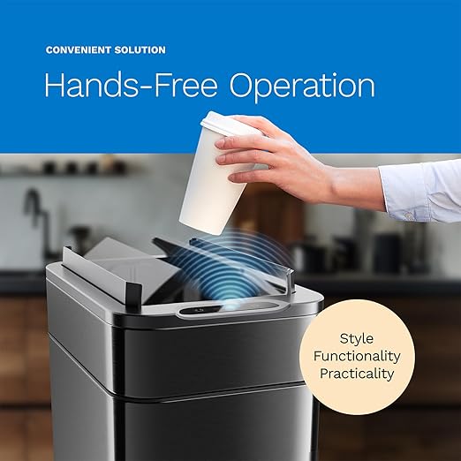hOmeLabs - 13 Gallon Kitchen Trash Can - Retractable Automatic Sensor Butterfly Lid, Space-Saving Design, Easy to Clean, Battery-Operated with Batteries Included - Dark Stainless Steel