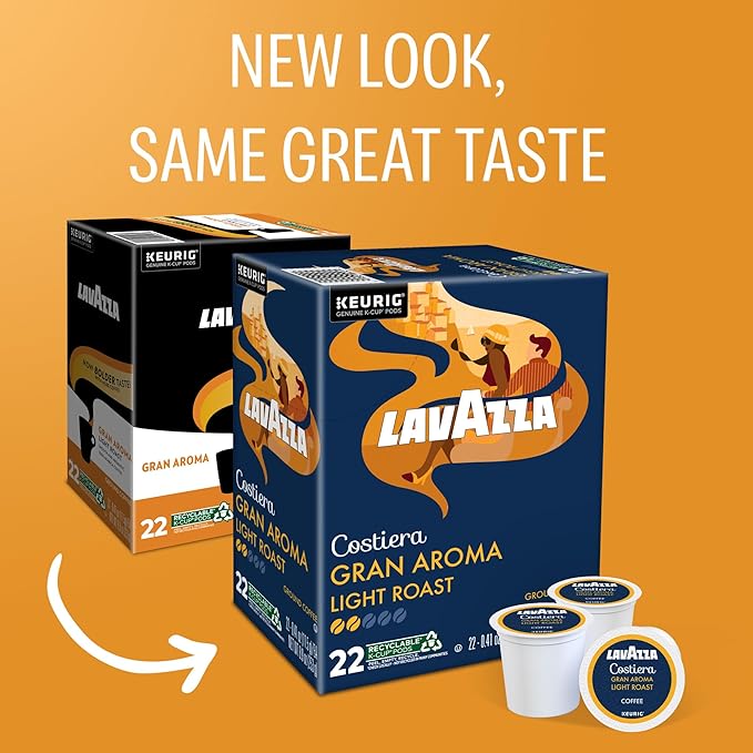 Lavazza Costiera Gran Aroma, Single-Serve Keurig K-Cup Pods, Light Roast Coffee, 88-Count Box (4 Packs of 22)