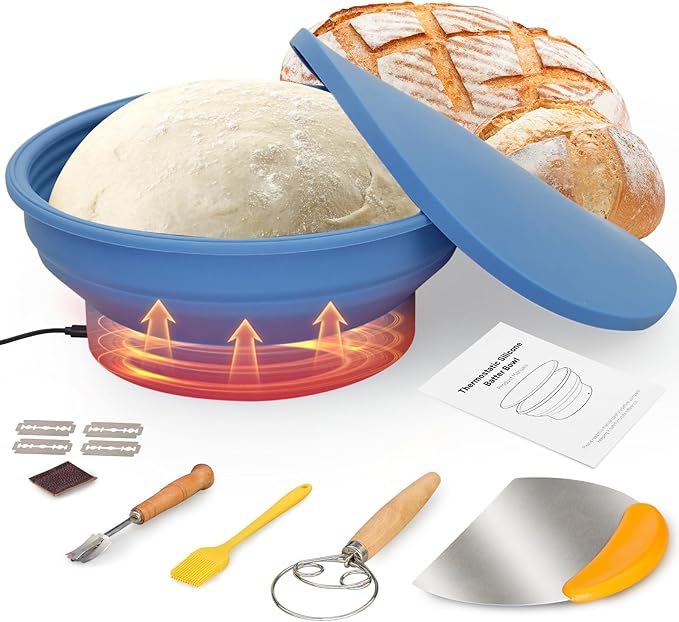 Electric Heating Bread Proofing Basket, Sourdough Starter Warmer - 4 Heat Settings, Foldable 9-Inch Sourdough Starter Kit, Banneton Sourdough Bread Baking Supplies