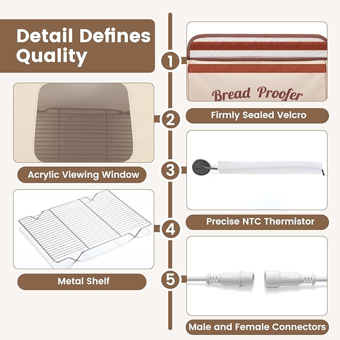 Folding Bread Proofing Box with 68-104℉ Temp Control & 48H Timer, Dough Proofer with Metal Rack, Proofing Box for Sourdough, Bread Baking, Pizza, Yogurt, Kombucha, Space-Saving&Precise Control