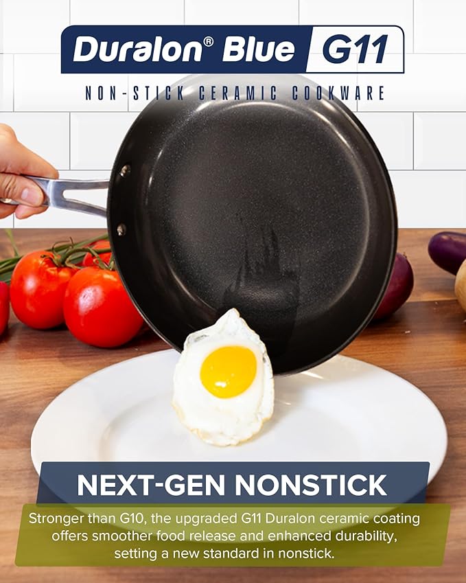 Nuwave Healthy G11-Pots and Pans Set Non Stick, 9H Near-Diamond Hardness Scratch-Resistant, Works on All Stovetops, PFAS Free, with Frying Pans, Saucepans & Glass Lids, Stay-Cool Handles, Deep Blue