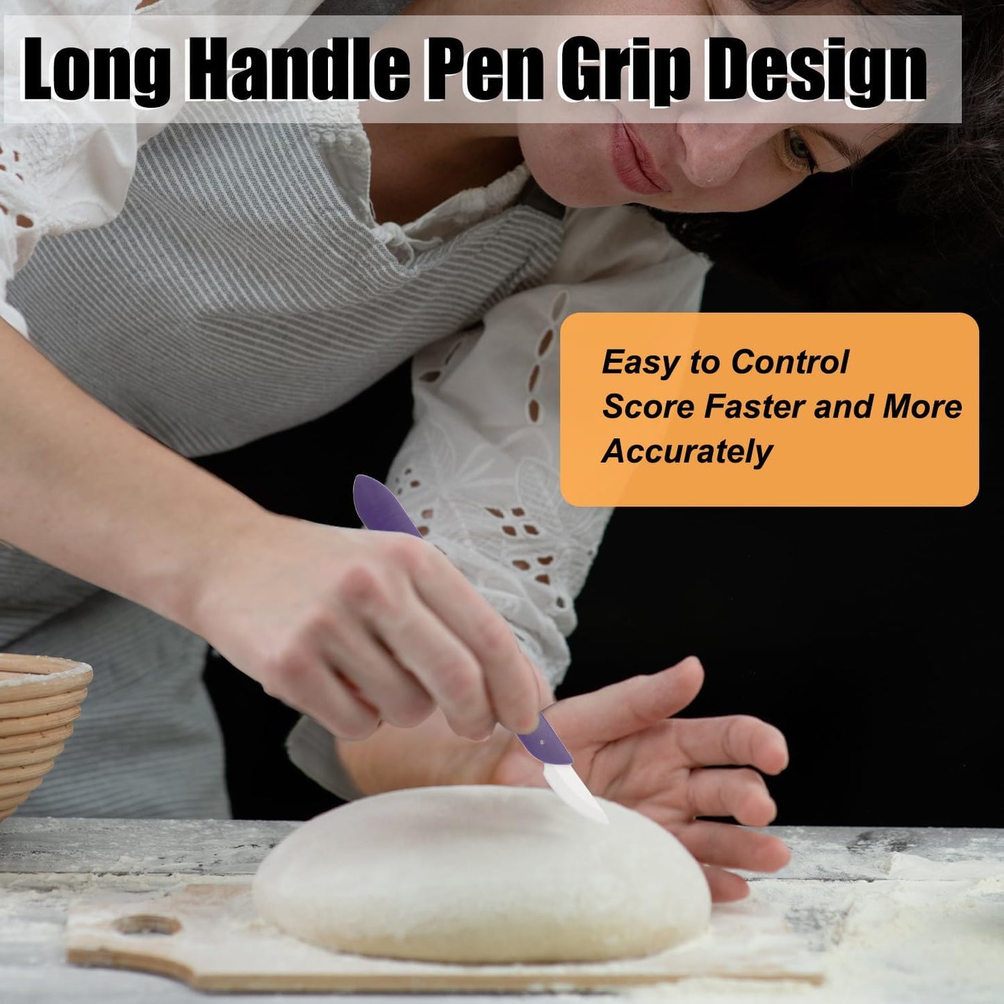 KUNIFU Bread Lame Bread Scoring Tool for Sourdough Scoring, Ceramic Scoring Knife for Bread Baking, Bread Scorer with Protective Cover, for Homemade and Bakery Use