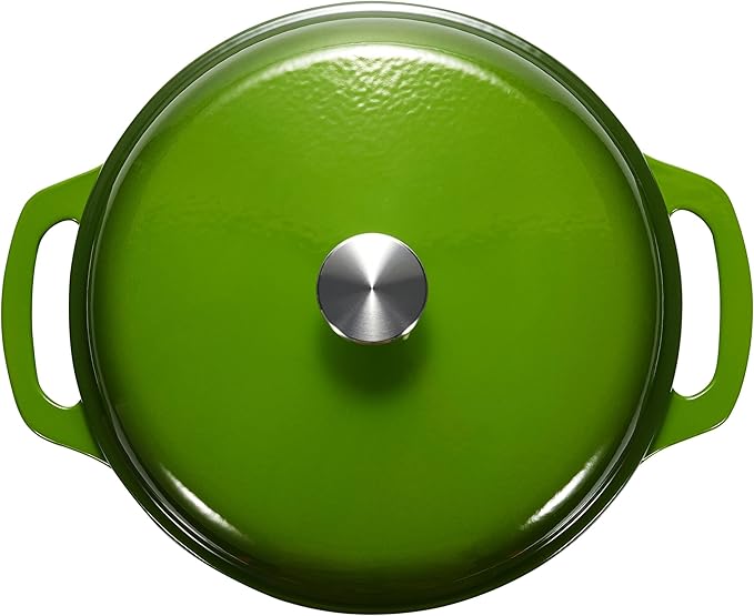 Amazon Basics Cast Iron Dutch Oven Pot with Lid, Enameled, Round, Dual Handles, Heavy-Duty, Large, 7.3-Quart, Green