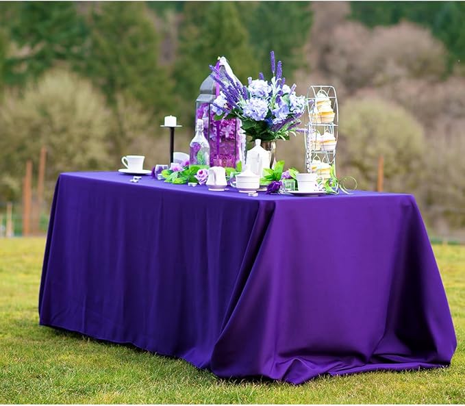LTC LINENS 2-Pack Rectangular Tablecloths 90 in x 132 in with Rounded Corners - Purple Table Cloths for 6 ft Rectangle Tables Floor Length - Polyester Fabric Cloth Table Covers for Wedding, Party